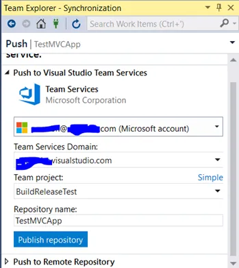 Select VSTS Project details